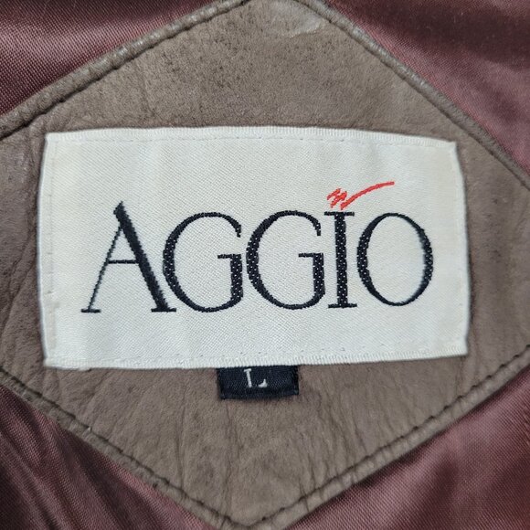 VTG Aggio Brown Genuine Soft Leather Full Zip Snap Pockets Bomber Jacket Large L - Picture 3 of 16
